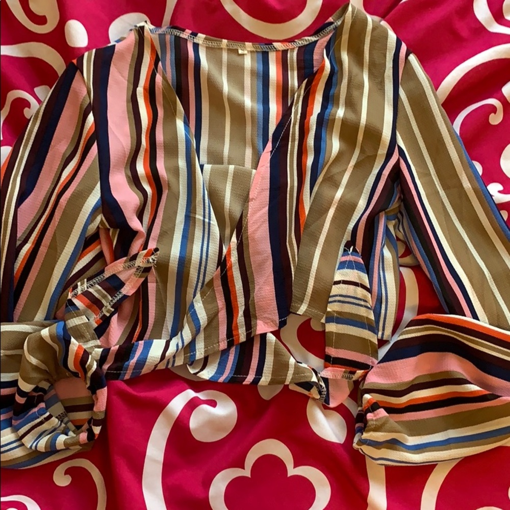 Multicolored striped tie in front shirt